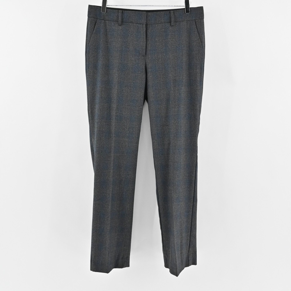 ELIE TAHARI Womens Virgin Wool Pants Size 12 Gray Blue Plaid Straight Trousers